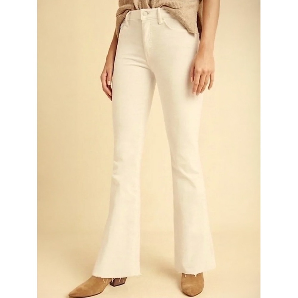 Mother The Weeknder Fray Jeans Play Date Off White Flare Raw Hem Size 25